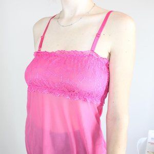 Y2K Pink Lace Mesh Babydoll Slip Mini Dress